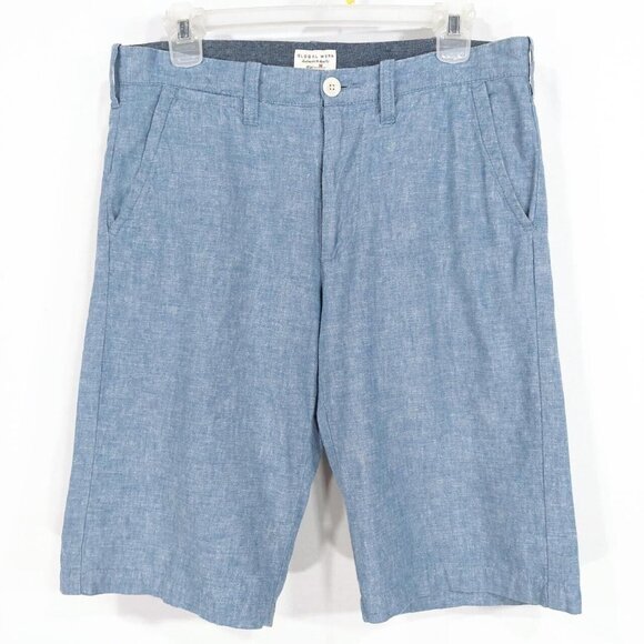 Global Work Japan Men's 12" Chino Shorts, 100% Linen Woven, Streetwear. Sz M/32. - Picture 1 of 7